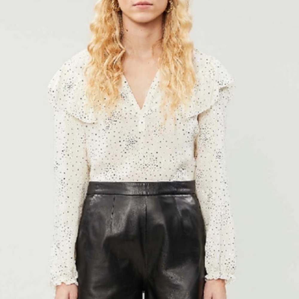 MAJE Lacky ruffled printed washed-cupro blouse - star print